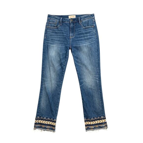 Driftwood Jeans Womens 28 Denim Colette Embroidered Raw Hem Cropped Mid Rise - Picture 1 of 12